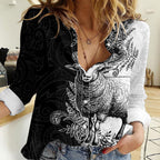 New Zealand Aotearoa Hipi Women Casual Shirt Maori Pattern