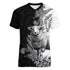 New Zealand Aotearoa Hipi Women V-Neck T-Shirt Maori Pattern