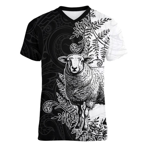New Zealand Aotearoa Hipi Women V-Neck T-Shirt Maori Pattern