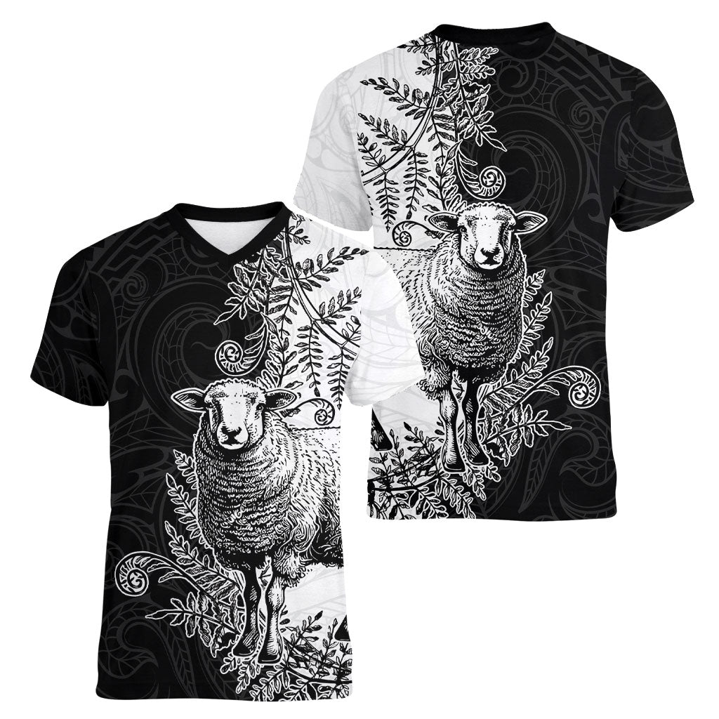 New Zealand Aotearoa Hipi Women V-Neck T-Shirt Maori Pattern