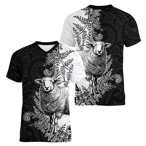 New Zealand Aotearoa Hipi Women V-Neck T-Shirt Maori Pattern