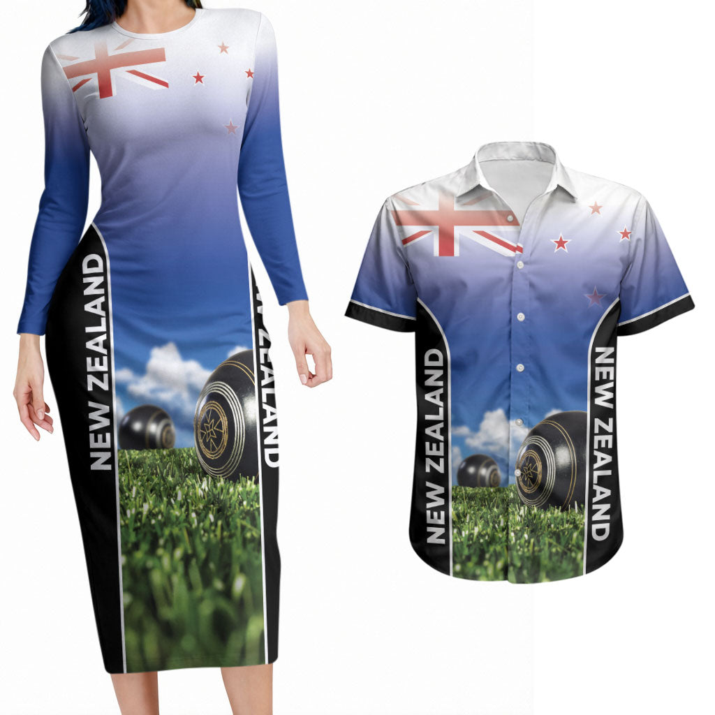 Custom New Zealand Lawn Bowls Couples Matching Long Sleeve Bodycon Dress and Hawaiian Shirt Unique Style