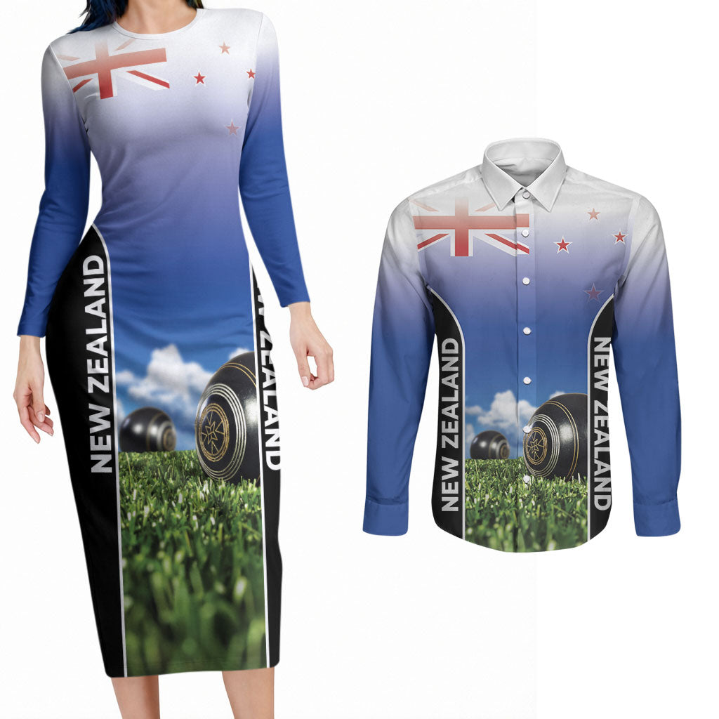 Custom New Zealand Lawn Bowls Couples Matching Long Sleeve Bodycon Dress and Long Sleeve Button Shirt Unique Style