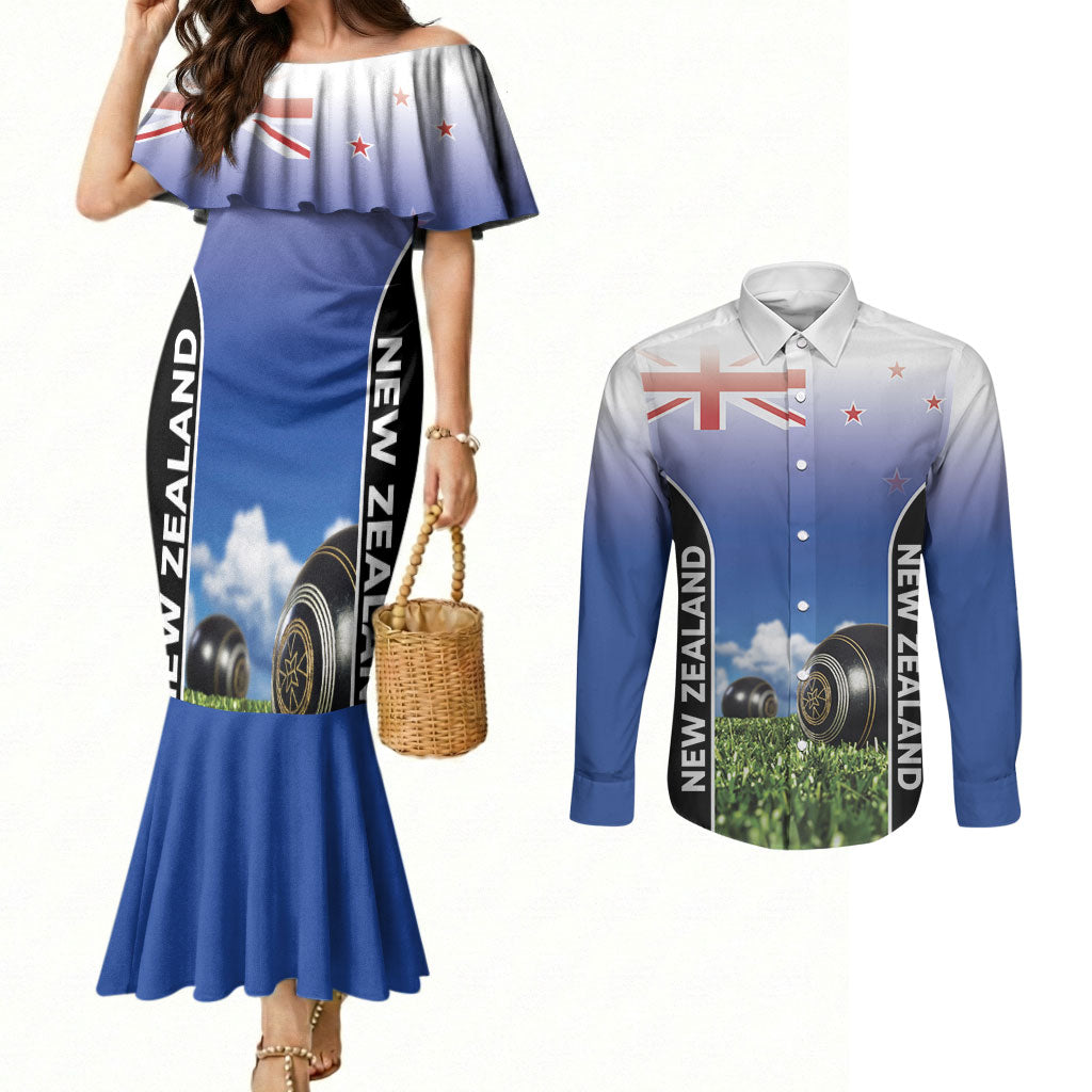 Custom New Zealand Lawn Bowls Couples Matching Mermaid Dress and Long Sleeve Button Shirt Unique Style