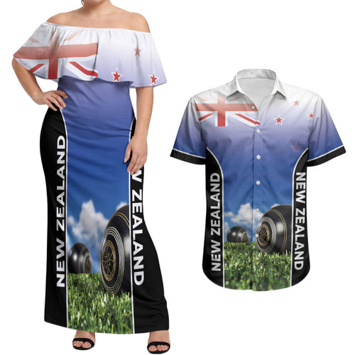 Custom New Zealand Lawn Bowls Couples Matching Off Shoulder Maxi Dress and Hawaiian Shirt Unique Style