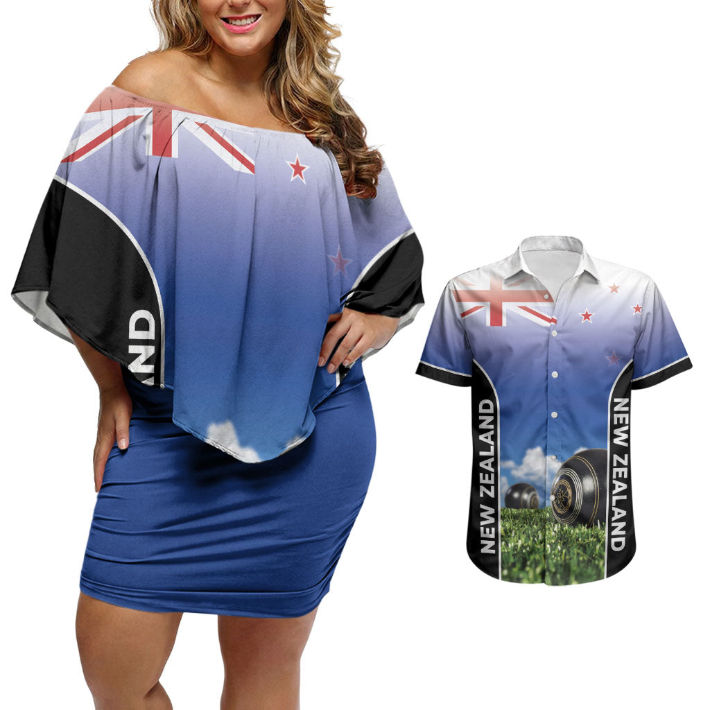 Custom New Zealand Lawn Bowls Couples Matching Off Shoulder Short Dress and Hawaiian Shirt Unique Style