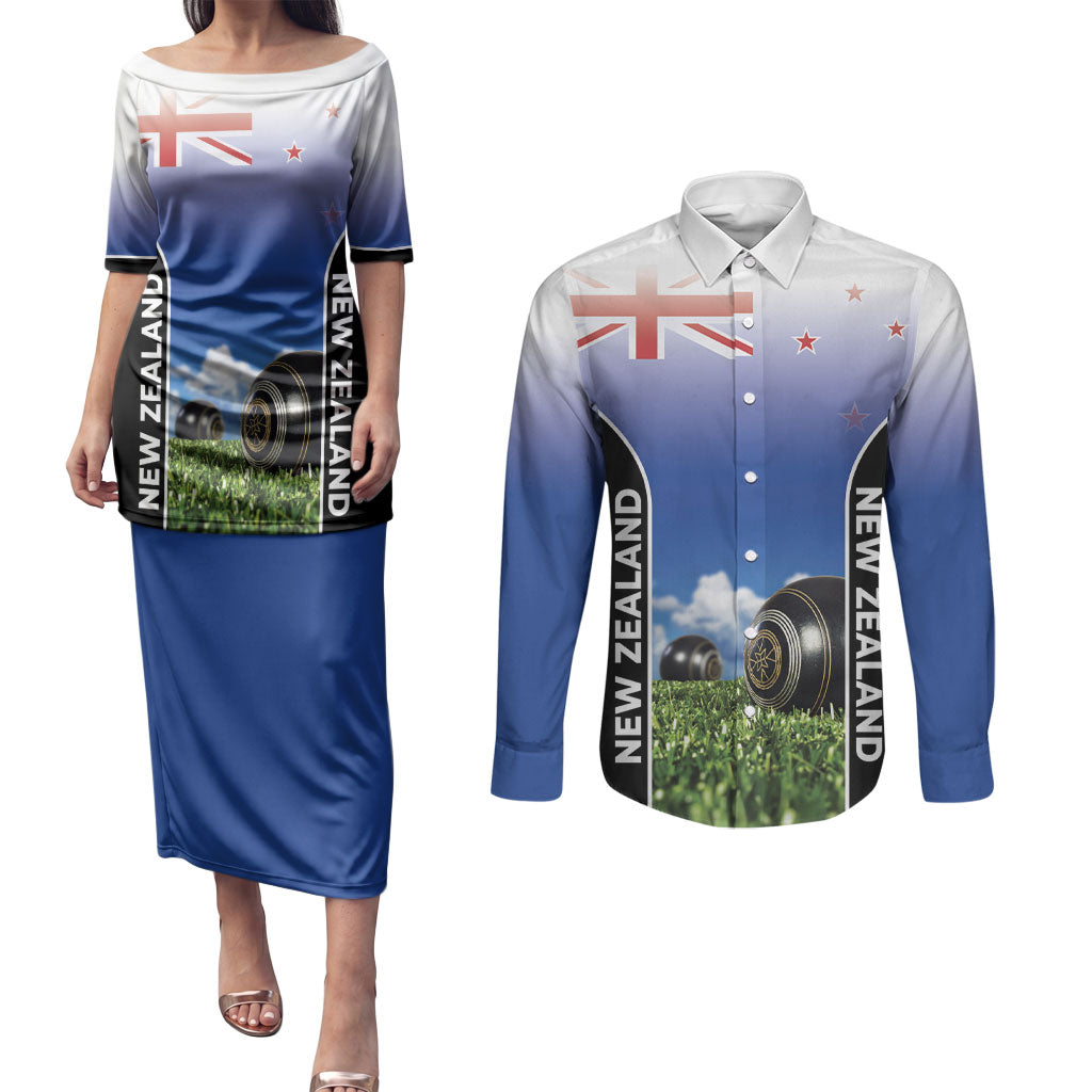 Custom New Zealand Lawn Bowls Couples Matching Puletasi and Long Sleeve Button Shirt Unique Style