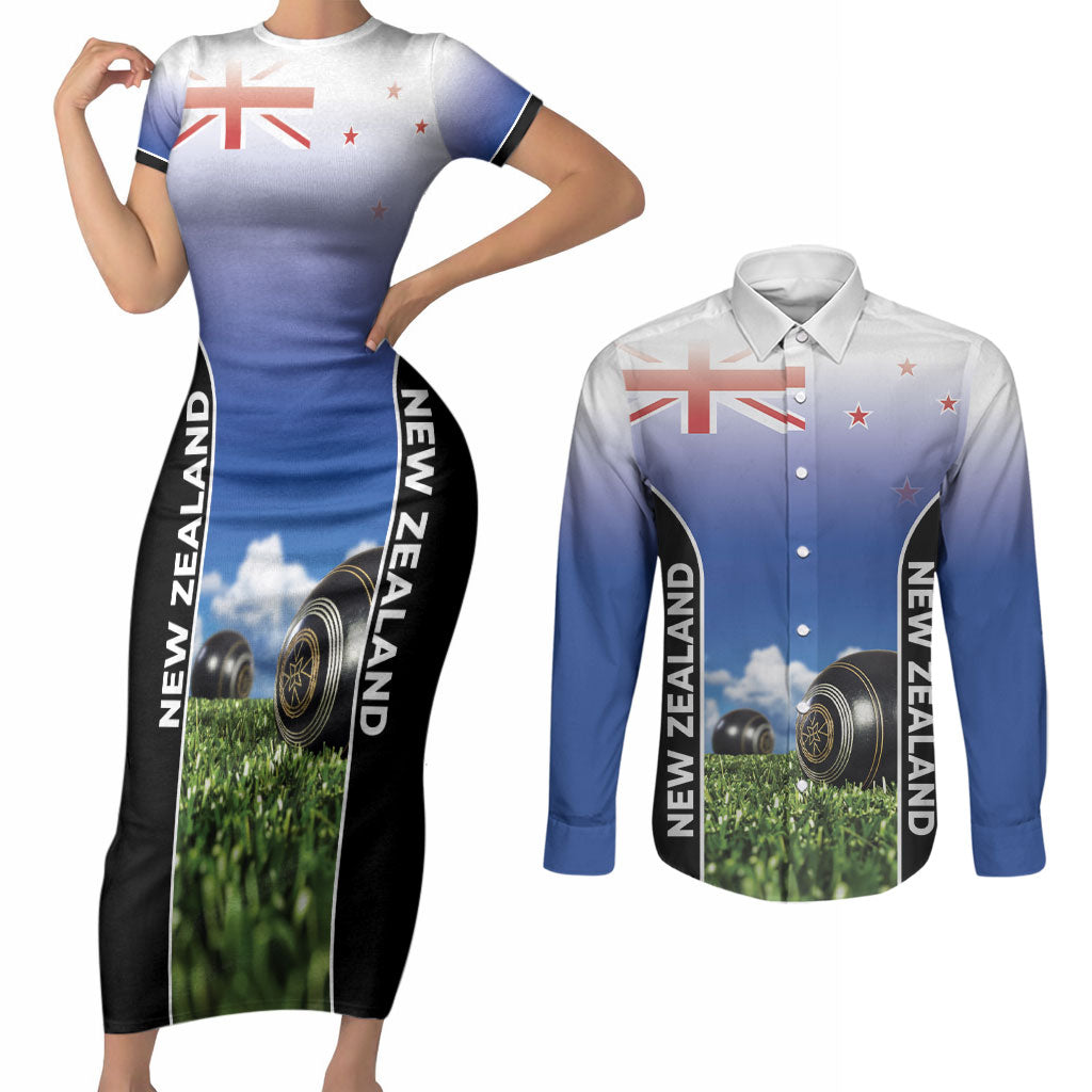 Custom New Zealand Lawn Bowls Couples Matching Short Sleeve Bodycon Dress and Long Sleeve Button Shirt Unique Style