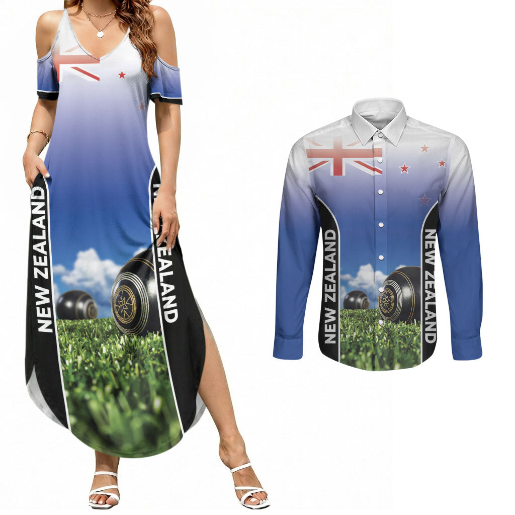 Custom New Zealand Lawn Bowls Couples Matching Summer Maxi Dress and Long Sleeve Button Shirt Unique Style
