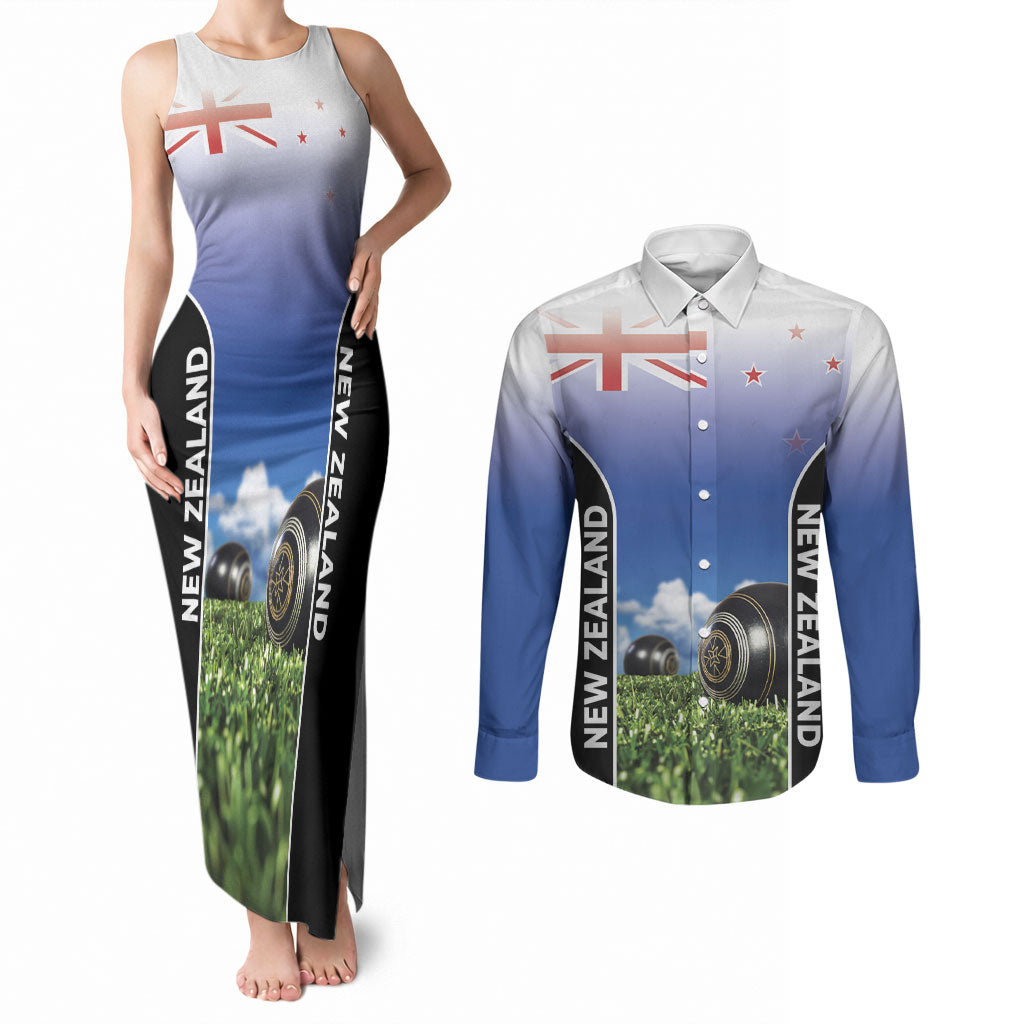 Custom New Zealand Lawn Bowls Couples Matching Tank Maxi Dress and Long Sleeve Button Shirt Unique Style