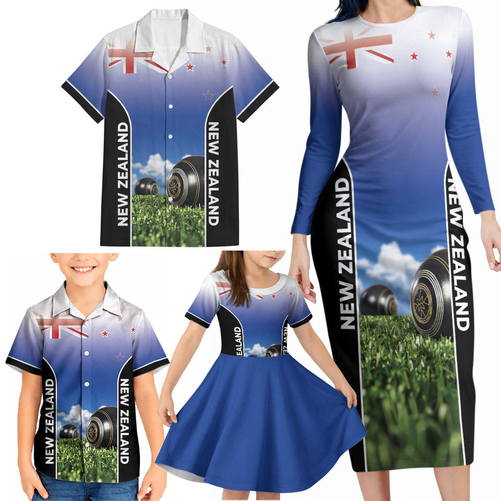 Custom New Zealand Lawn Bowls Family Matching Long Sleeve Bodycon Dress and Hawaiian Shirt Unique Style