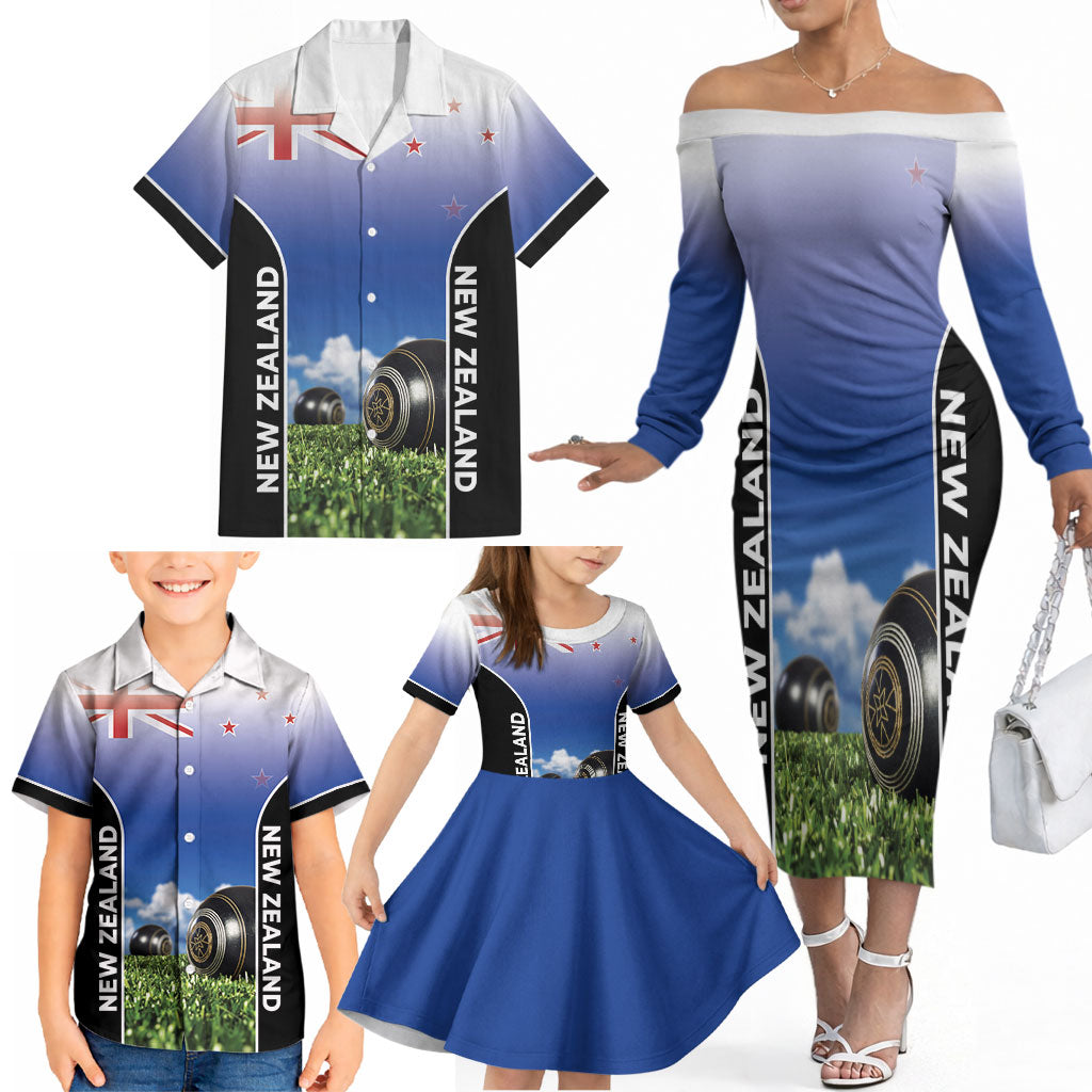 Custom New Zealand Lawn Bowls Family Matching Off The Shoulder Long Sleeve Dress and Hawaiian Shirt Unique Style