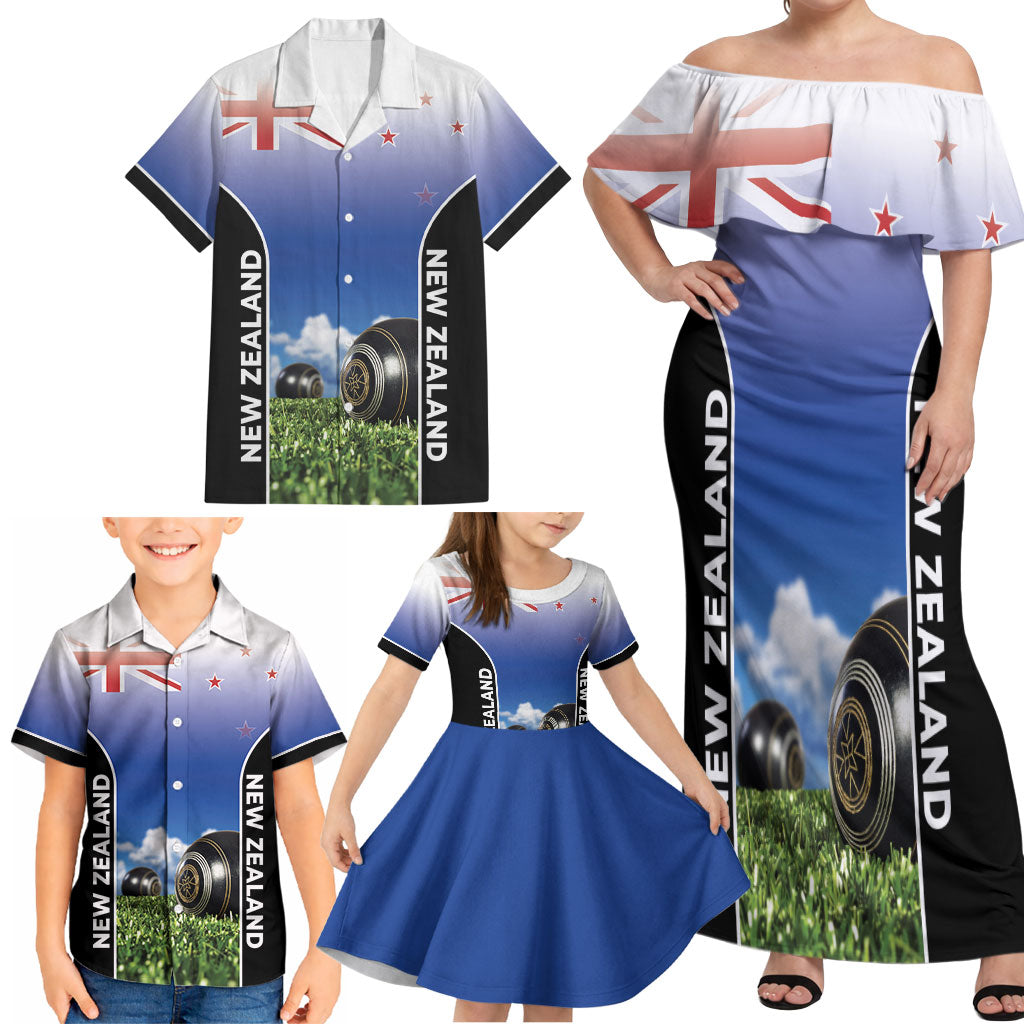 Custom New Zealand Lawn Bowls Family Matching Off Shoulder Maxi Dress and Hawaiian Shirt Unique Style