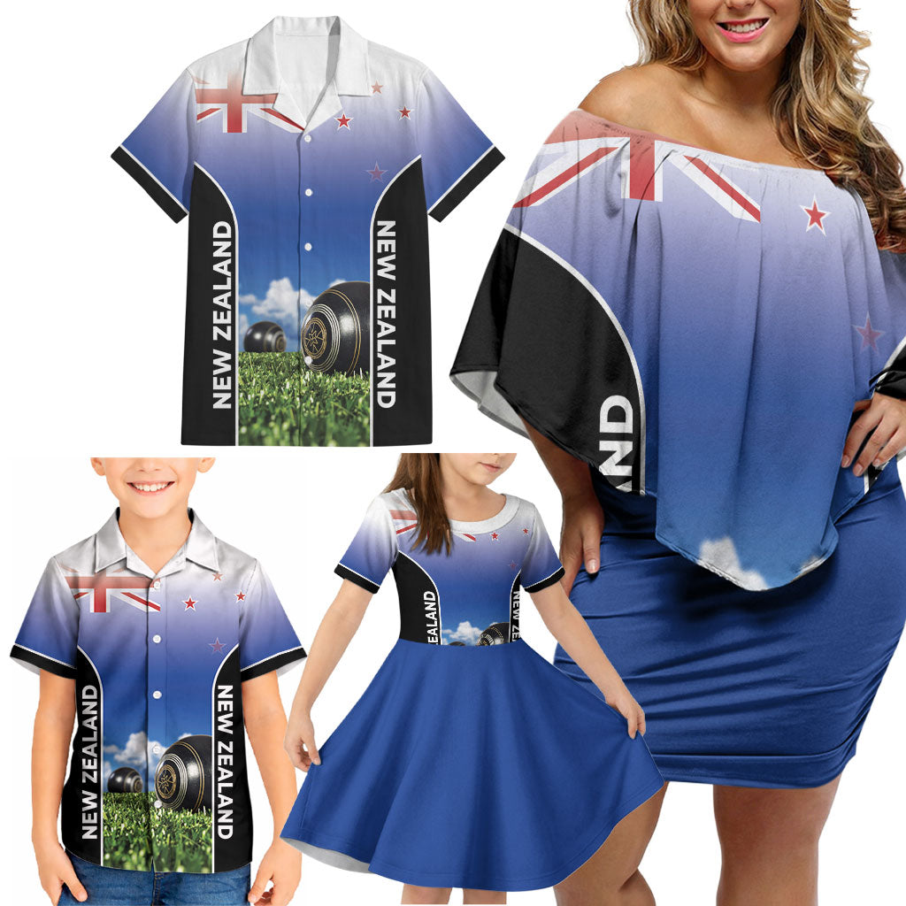 Custom New Zealand Lawn Bowls Family Matching Off Shoulder Short Dress and Hawaiian Shirt Unique Style