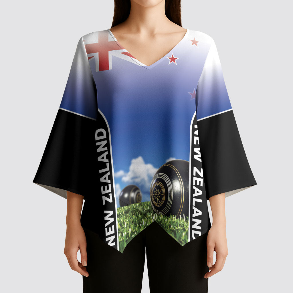 Custom New Zealand Lawn Bowls Kimono Sleeve Blouse Unique Style