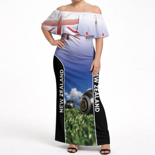 Custom New Zealand Lawn Bowls Off Shoulder Maxi Dress Unique Style