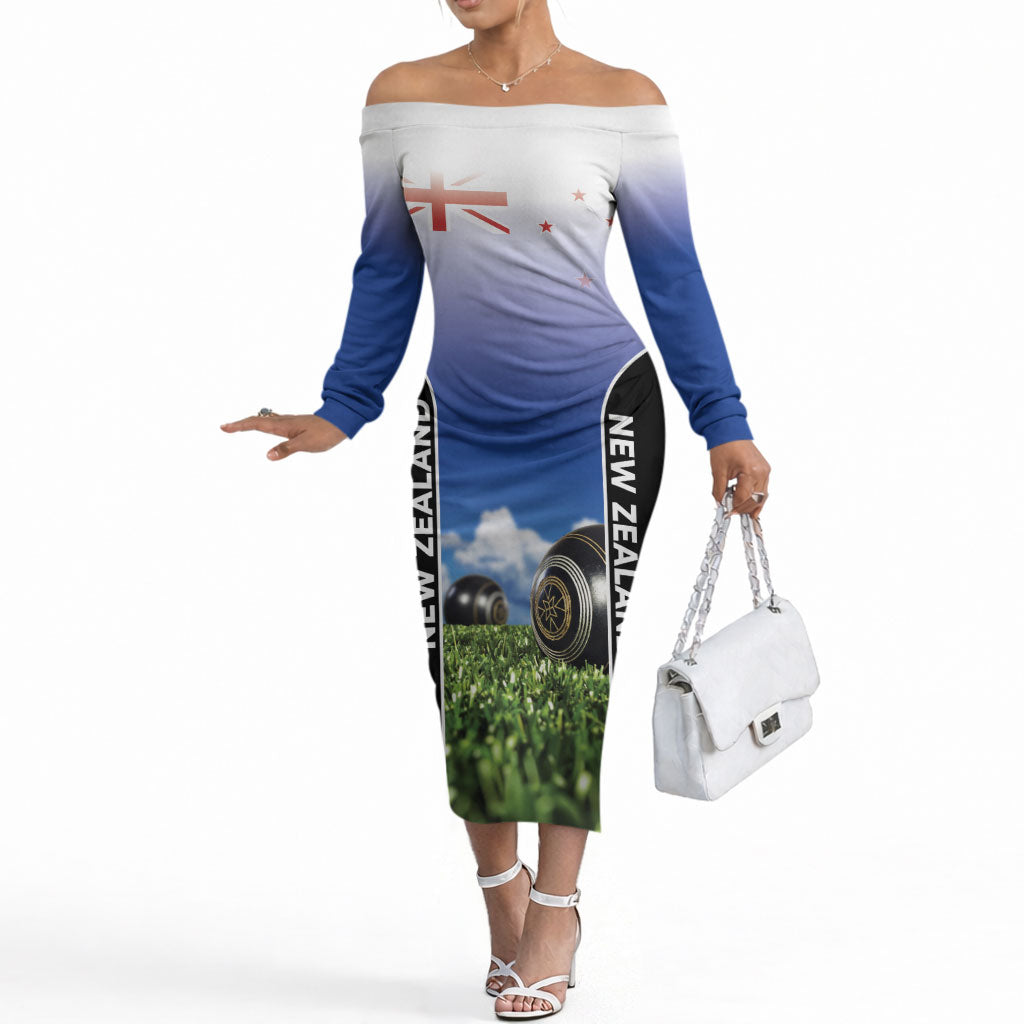 Custom New Zealand Lawn Bowls Off The Shoulder Long Sleeve Dress Unique Style