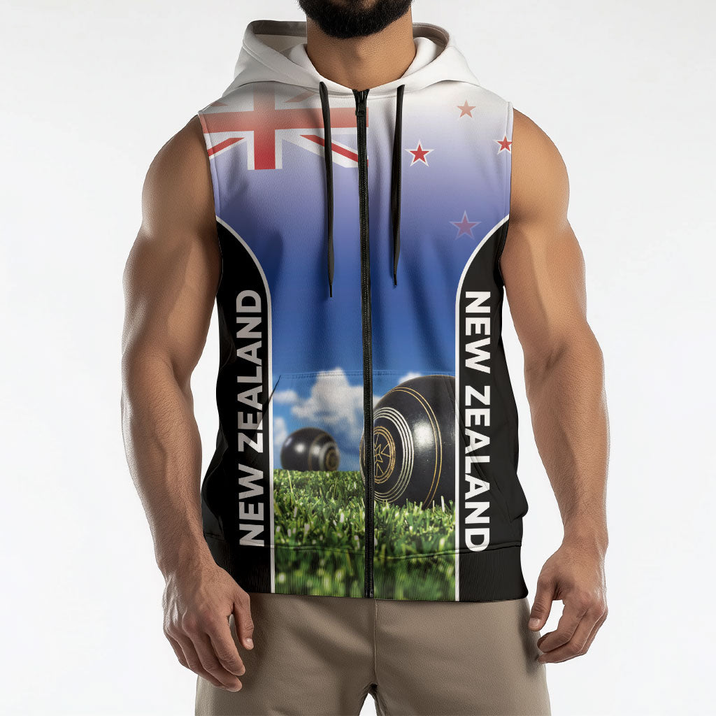 Custom New Zealand Lawn Bowls Sleeveless Zip Hoodie Unique Style