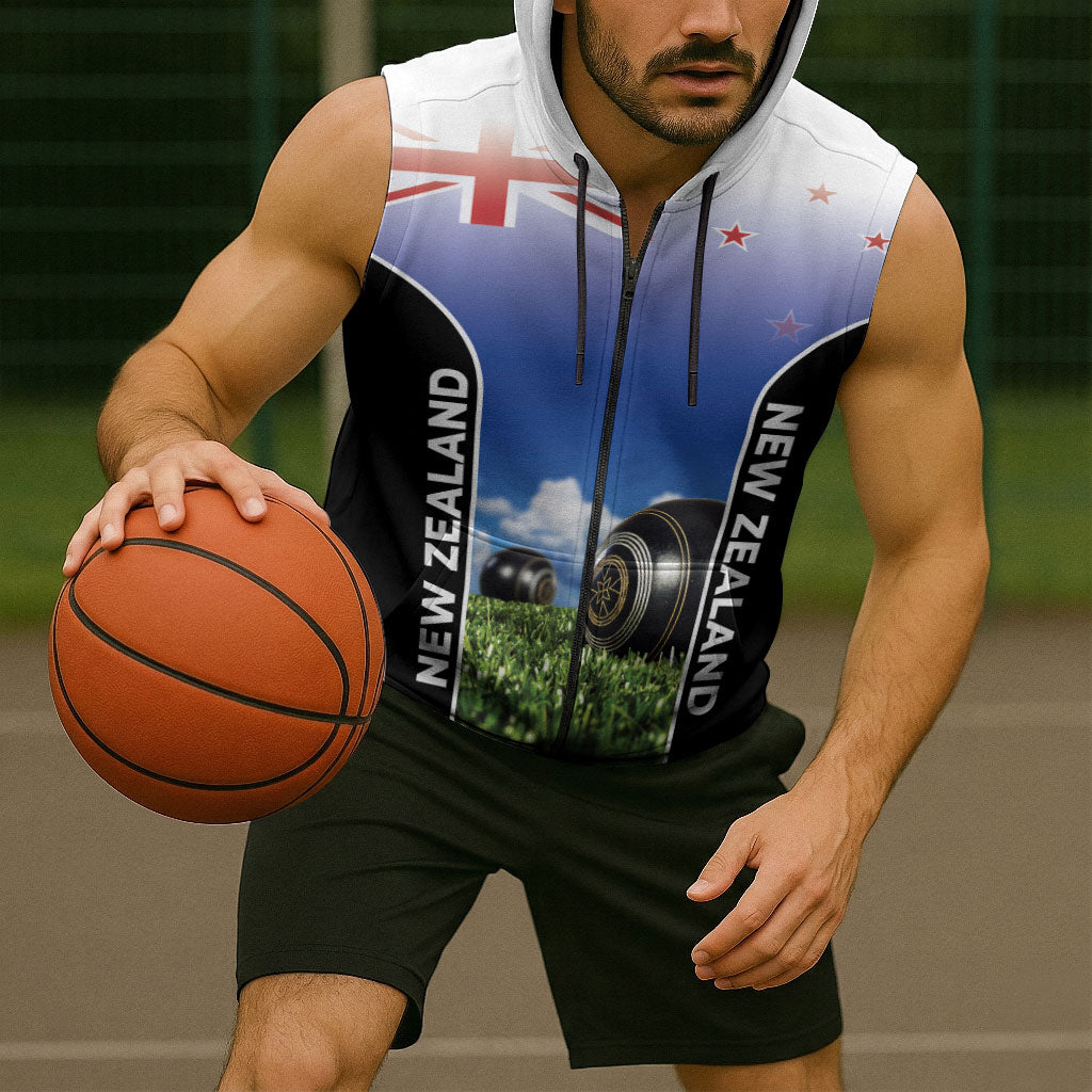 Custom New Zealand Lawn Bowls Sleeveless Zip Hoodie Unique Style