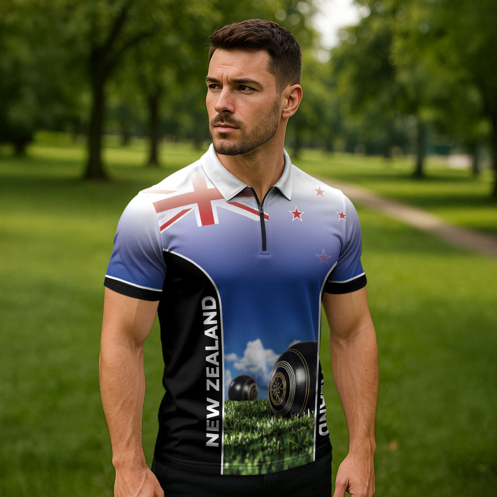 Custom New Zealand Lawn Bowls Zipper Polo Shirt Unique Style