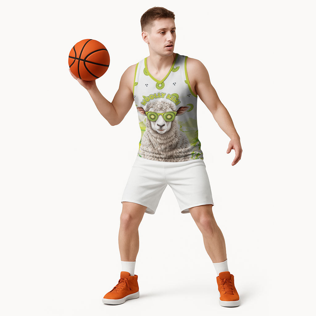 New Zealand Funny Woolly Kiwi Sheep Basketball Jersey