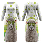 New Zealand Funny Woolly Kiwi Sheep Couples Matching Long Sleeve Bodycon Dress and Hawaiian Shirt