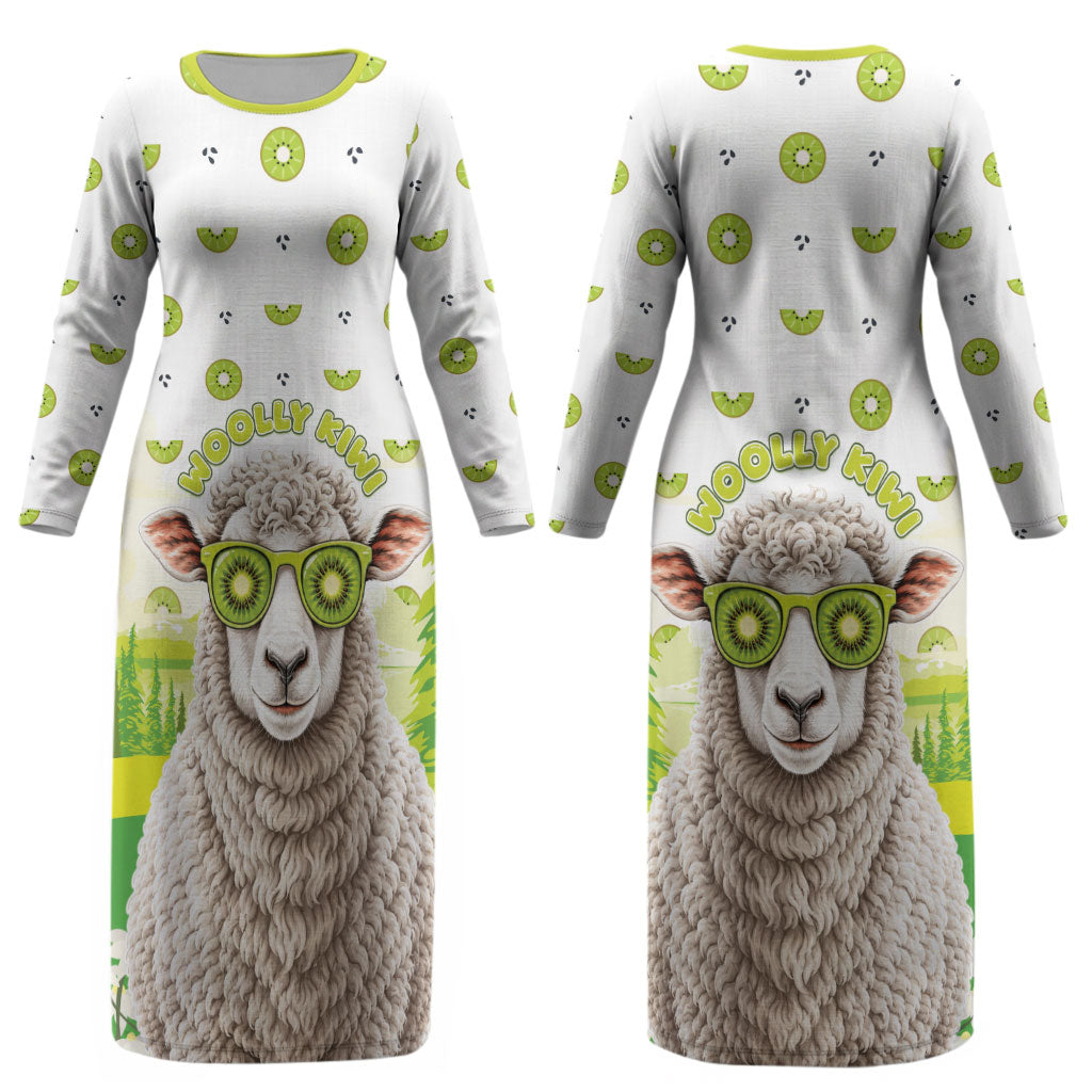 New Zealand Funny Woolly Kiwi Sheep Couples Matching Long Sleeve Bodycon Dress and Hawaiian Shirt