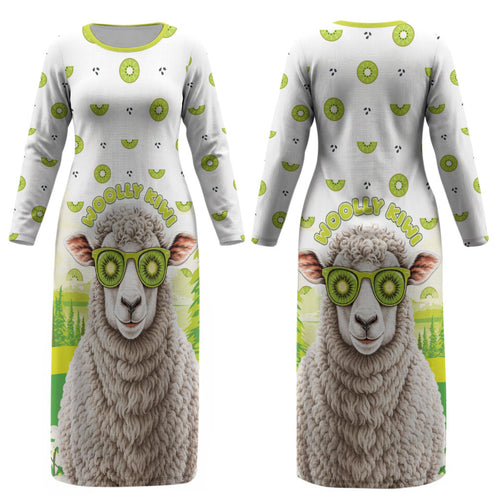 New Zealand Funny Woolly Kiwi Sheep Couples Matching Long Sleeve Bodycon Dress and Hawaiian Shirt