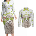 New Zealand Funny Woolly Kiwi Sheep Couples Matching Long Sleeve Bodycon Dress and Long Sleeve Button Shirt