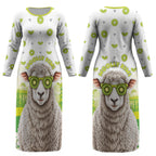 New Zealand Funny Woolly Kiwi Sheep Couples Matching Long Sleeve Bodycon Dress and Long Sleeve Button Shirt