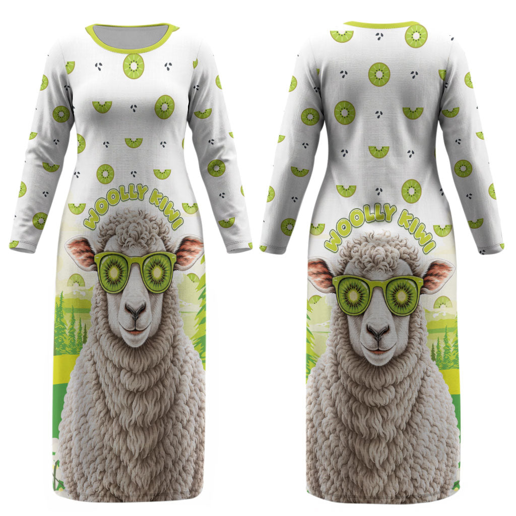 New Zealand Funny Woolly Kiwi Sheep Couples Matching Long Sleeve Bodycon Dress and Long Sleeve Button Shirt