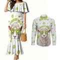 New Zealand Funny Woolly Kiwi Sheep Couples Matching Mermaid Dress and Long Sleeve Button Shirt