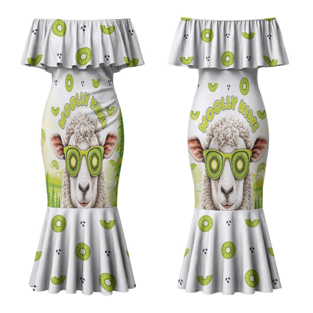 New Zealand Funny Woolly Kiwi Sheep Couples Matching Mermaid Dress and Long Sleeve Button Shirt