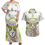 New Zealand Funny Woolly Kiwi Sheep Couples Matching Off Shoulder Maxi Dress and Hawaiian Shirt