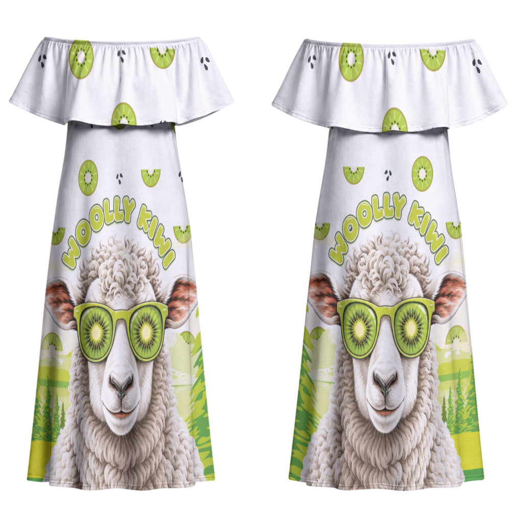 New Zealand Funny Woolly Kiwi Sheep Couples Matching Off Shoulder Maxi Dress and Hawaiian Shirt