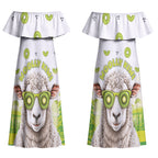 New Zealand Funny Woolly Kiwi Sheep Couples Matching Off Shoulder Maxi Dress and Hawaiian Shirt