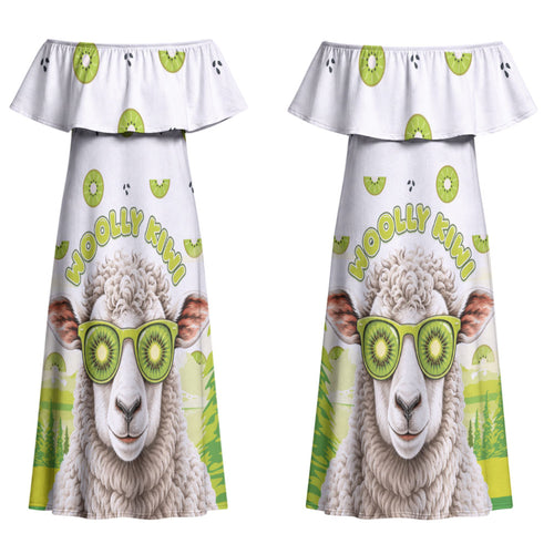 New Zealand Funny Woolly Kiwi Sheep Couples Matching Off Shoulder Maxi Dress and Hawaiian Shirt