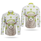New Zealand Funny Woolly Kiwi Sheep Couples Matching Off The Shoulder Long Sleeve Dress and Long Sleeve Button Shirt