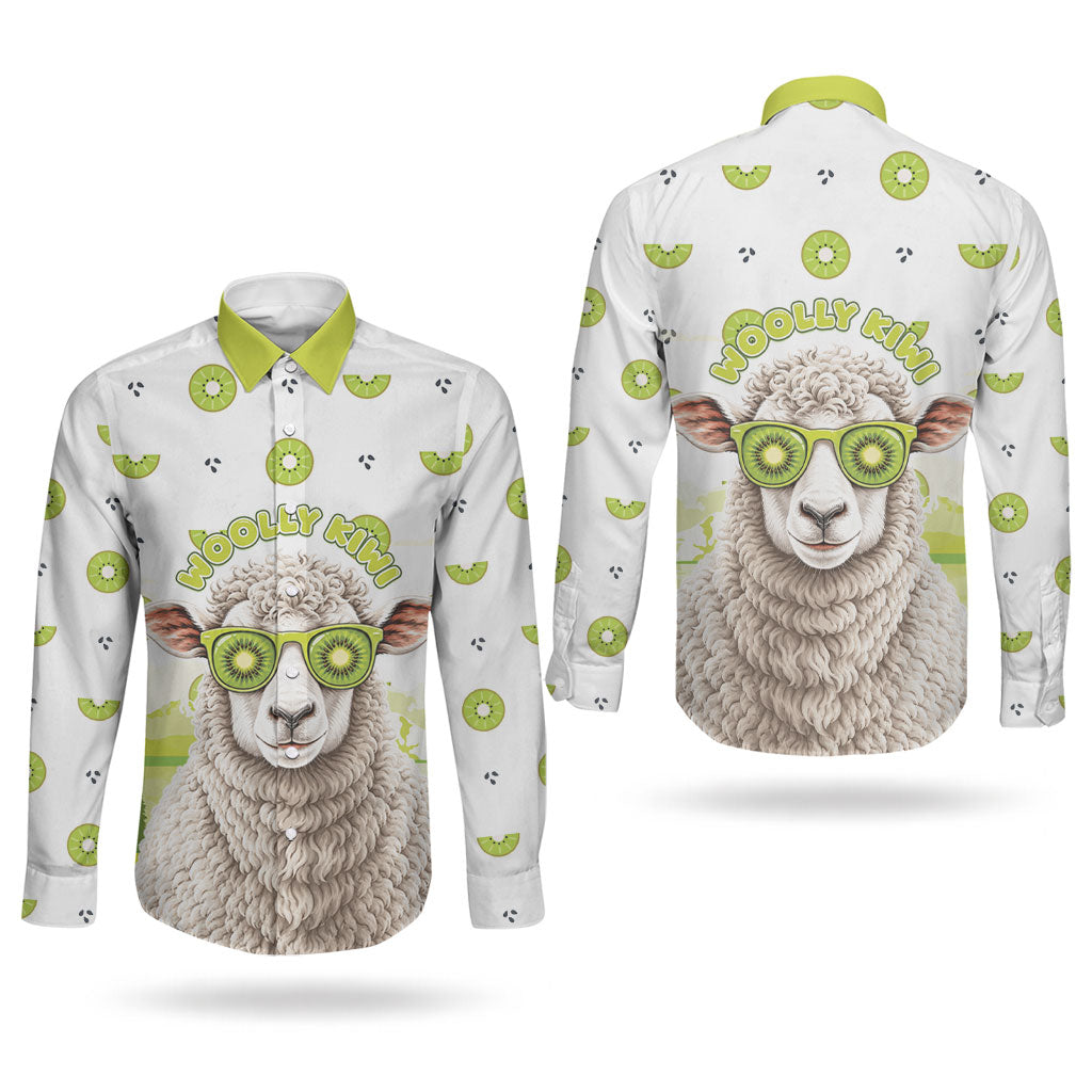 New Zealand Funny Woolly Kiwi Sheep Couples Matching Off The Shoulder Long Sleeve Dress and Long Sleeve Button Shirt