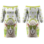 New Zealand Funny Woolly Kiwi Sheep Couples Matching Off The Shoulder Long Sleeve Dress and Long Sleeve Button Shirt