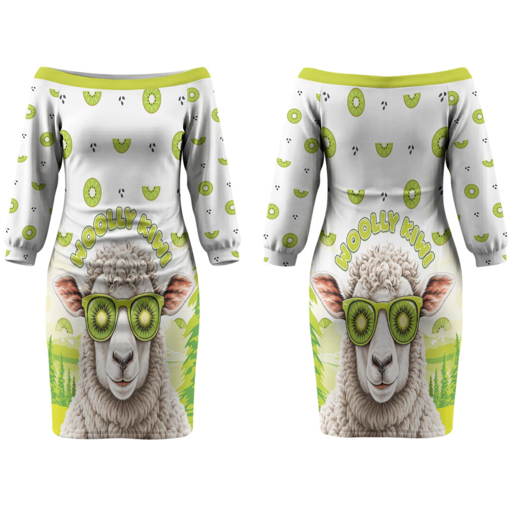 New Zealand Funny Woolly Kiwi Sheep Couples Matching Off The Shoulder Long Sleeve Dress and Long Sleeve Button Shirt