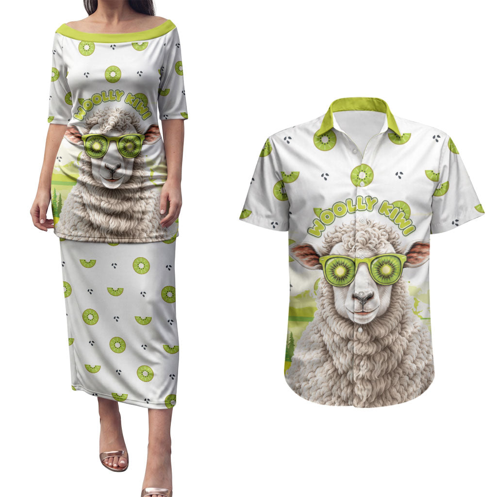 New Zealand Funny Woolly Kiwi Sheep Couples Matching Puletasi and Hawaiian Shirt