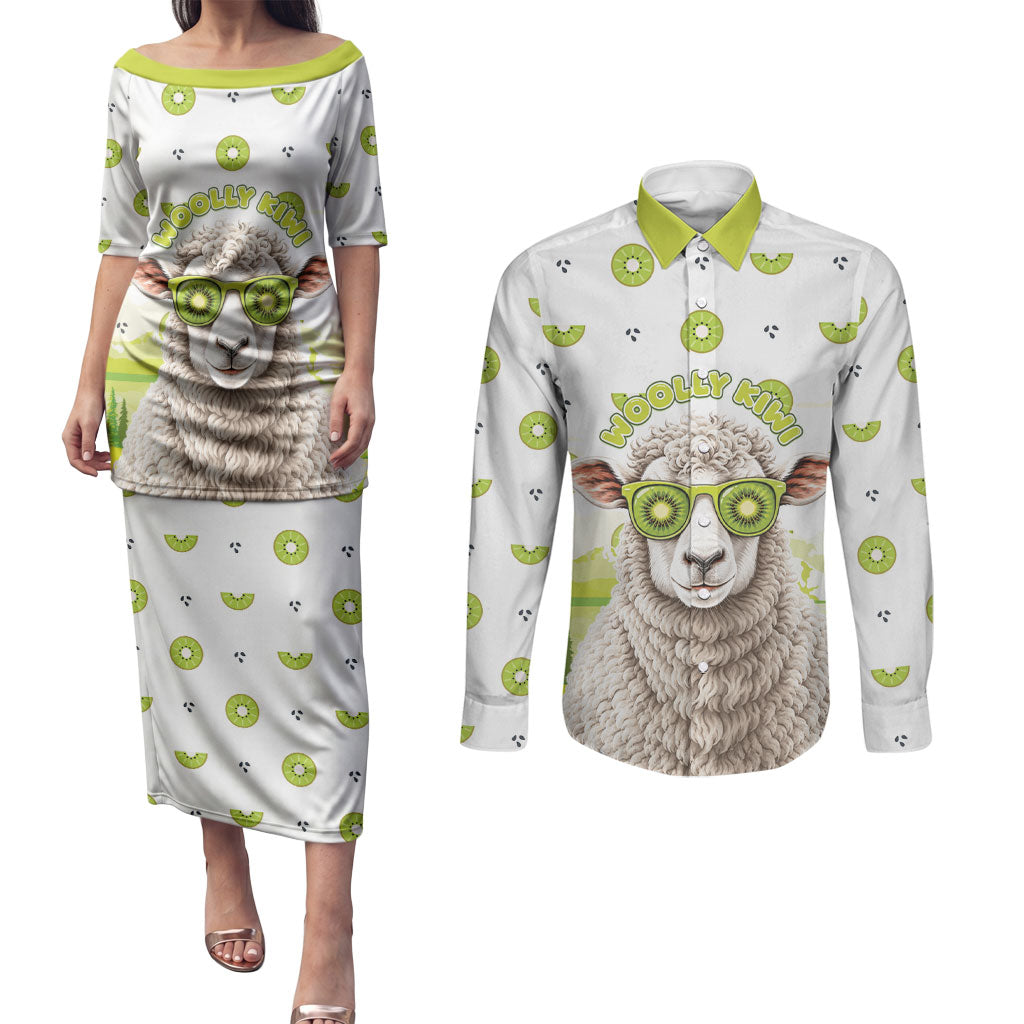 New Zealand Funny Woolly Kiwi Sheep Couples Matching Puletasi and Long Sleeve Button Shirt