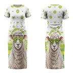 New Zealand Funny Woolly Kiwi Sheep Couples Matching Short Sleeve Bodycon Dress and Hawaiian Shirt