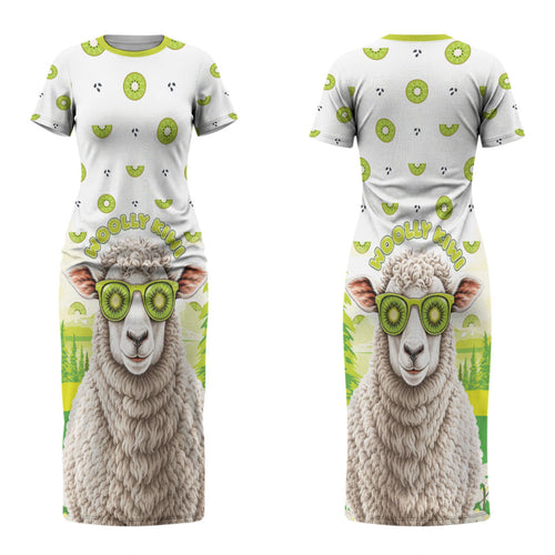 New Zealand Funny Woolly Kiwi Sheep Couples Matching Short Sleeve Bodycon Dress and Hawaiian Shirt