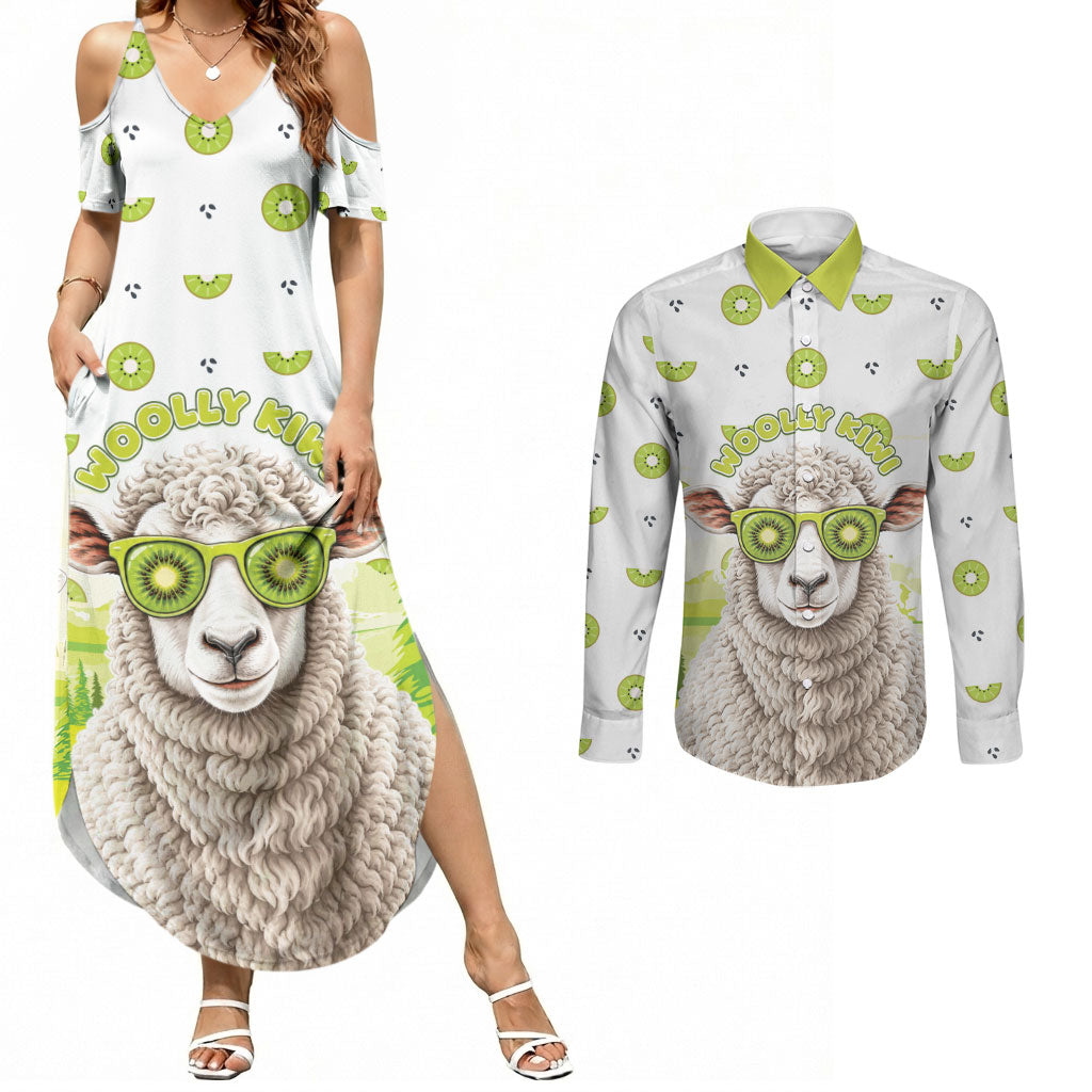 New Zealand Funny Woolly Kiwi Sheep Couples Matching Summer Maxi Dress and Long Sleeve Button Shirt