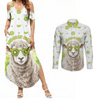 New Zealand Funny Woolly Kiwi Sheep Couples Matching Summer Maxi Dress and Long Sleeve Button Shirt
