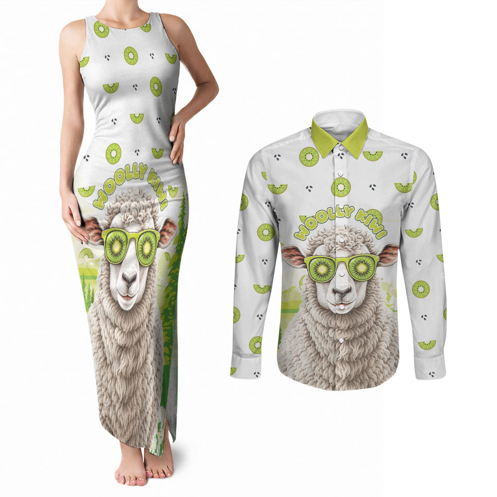 New Zealand Funny Woolly Kiwi Sheep Couples Matching Tank Maxi Dress and Long Sleeve Button Shirt
