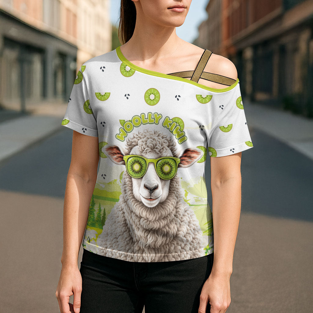 New Zealand Funny Woolly Kiwi Sheep Cross Shoulder Shirt