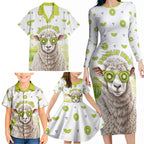 New Zealand Funny Woolly Kiwi Sheep Family Matching Long Sleeve Bodycon Dress and Hawaiian Shirt